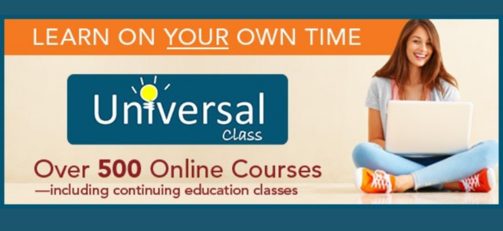 Learn on your own time, over 500 online courses with Universal Class logo