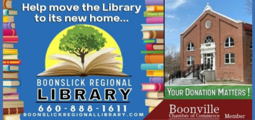 New Boonville library building image. Help move the library to its new home. Your donation matters with BRL logo